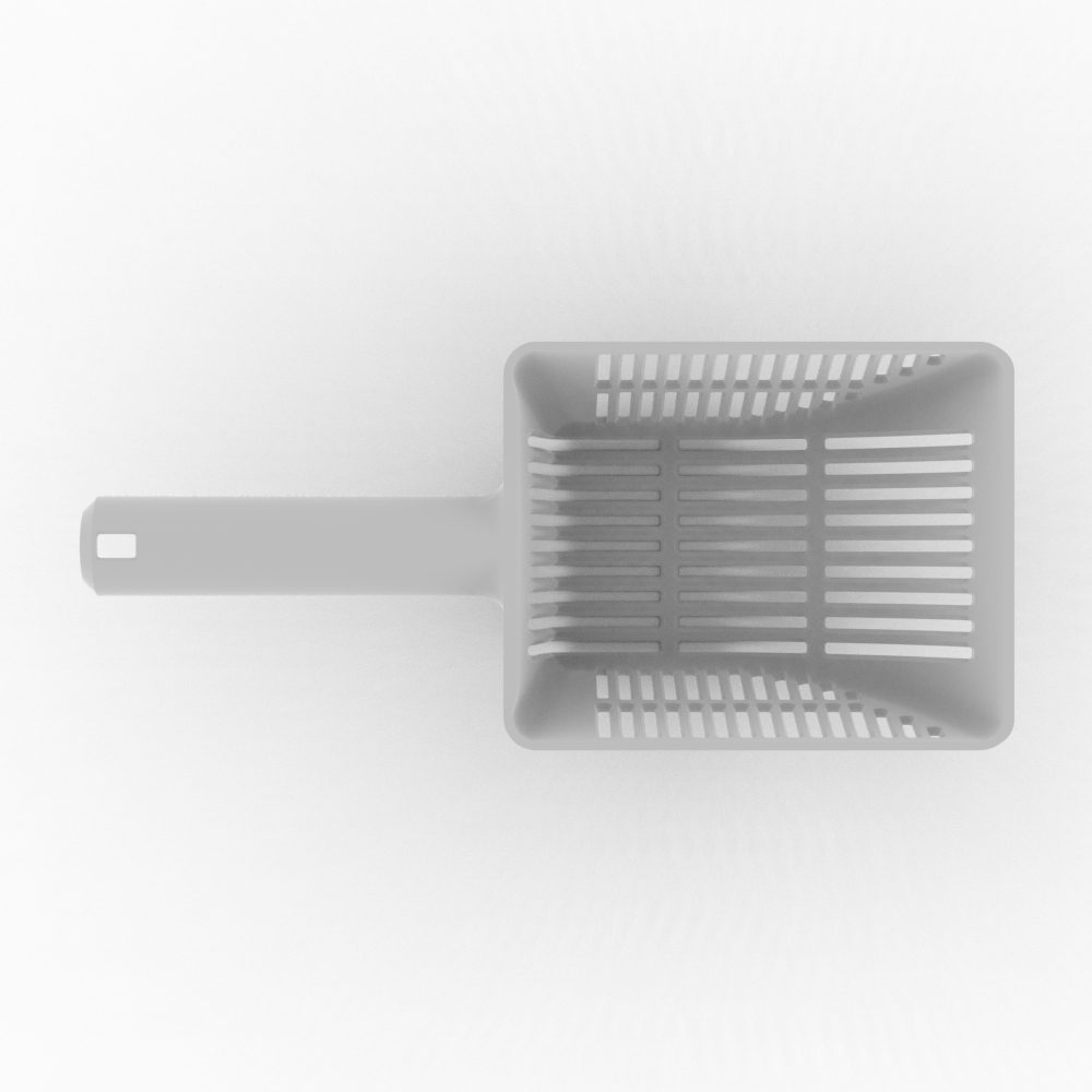 Top view of the scoop — three rows of slots in the base and slotted side walls