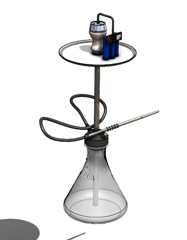 Rendering of the complete system mounted on a hookah