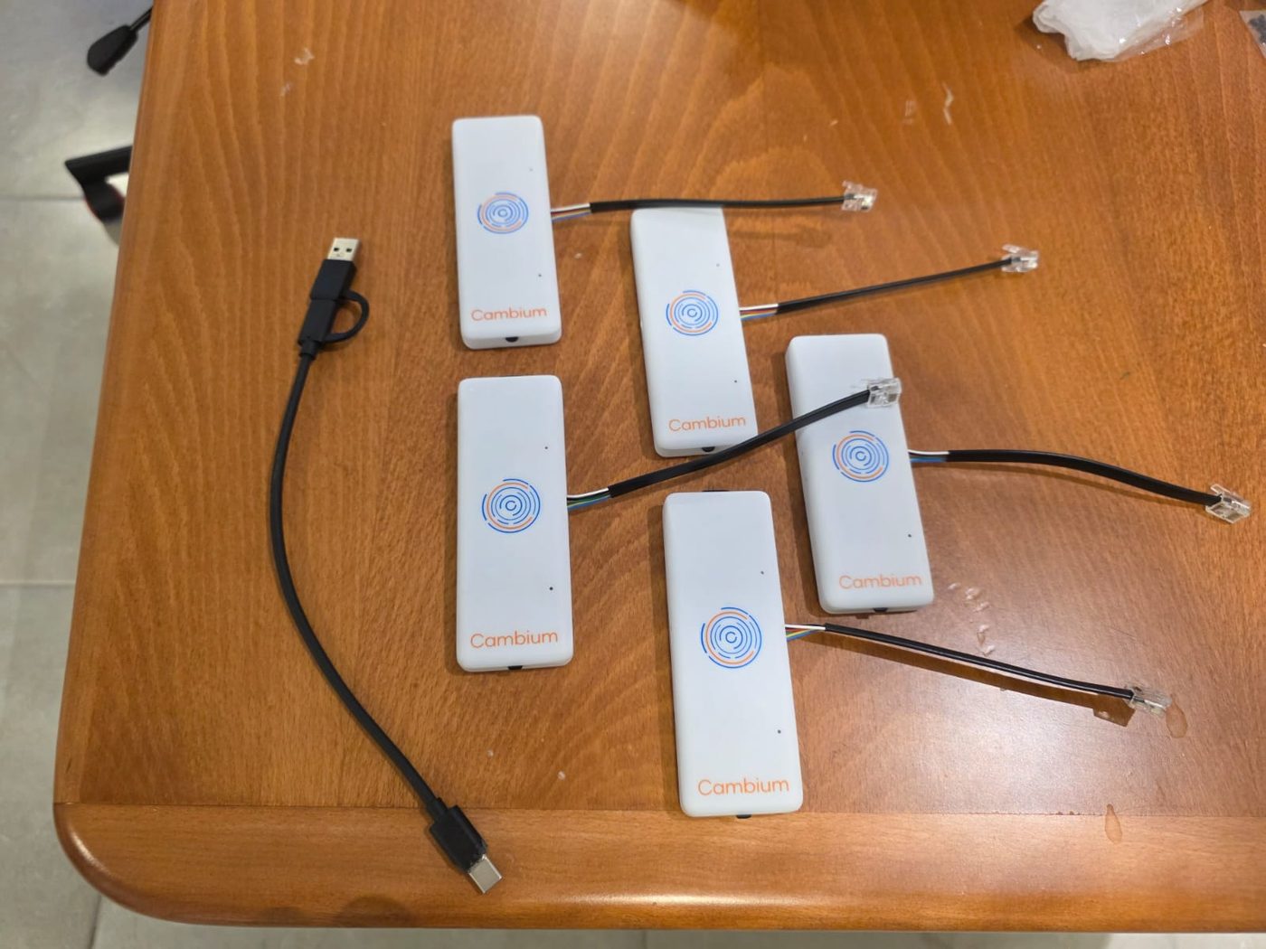Five finished units of the device with their meter connection cables
