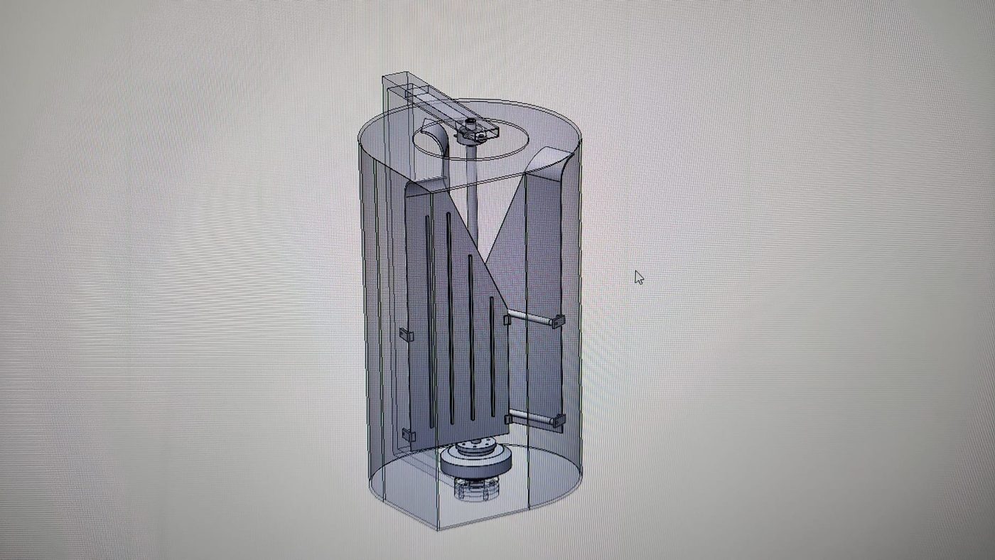 The CAD model of the turbine — blades, shaft, and generator